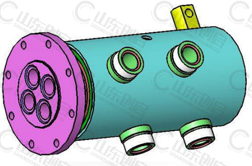 Y4X32型通水四通路旋轉接頭三維立體圖