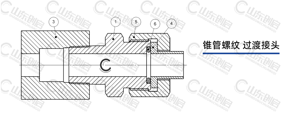 錐管螺紋過渡接頭安裝示例圖